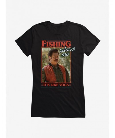 Parks And Recreation Fishing Like Yoga Girls T-Shirt $8.19 T-Shirts